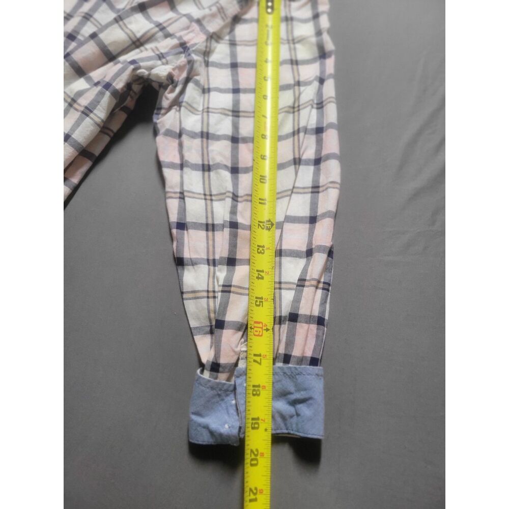 St Johns Bay Womens 1X Plaid Button Down Shirt Pink Blue Cotton Chambray Trim